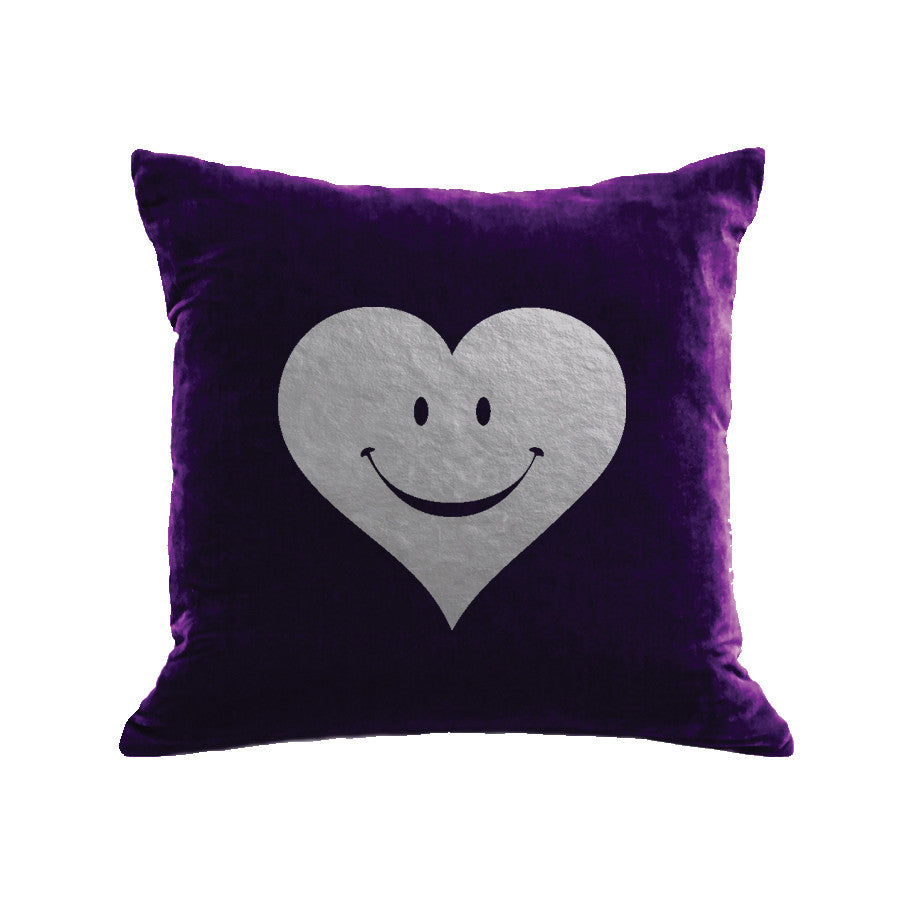 Happy Heart Pillow - grape / gunmetal foil