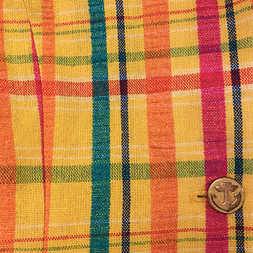 70's Seersucker Yellow Madras Three Button Blazer
