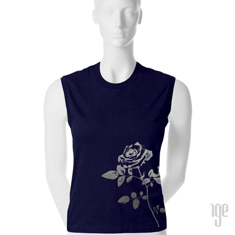 Rose Stem Muscle T-Shirt - 1 (SM) / navy-gunmetal - 2 (MD) / navy-gunmetal - 3 (LG) / navy-gunmetal
