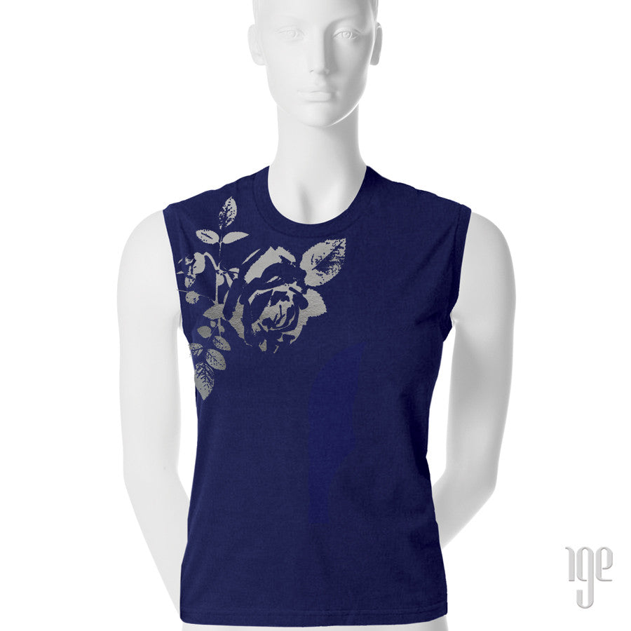 Rose Bud Muscle T-Shirt - 1 (SM) / navy-gunmetal - 2 (MD) / navy-gunmetal - 3 (LG) / navy-gunmetal