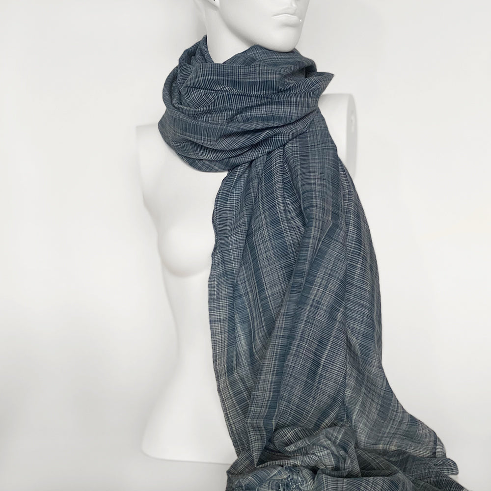 Ikat Check Cotton Scarf | Blue