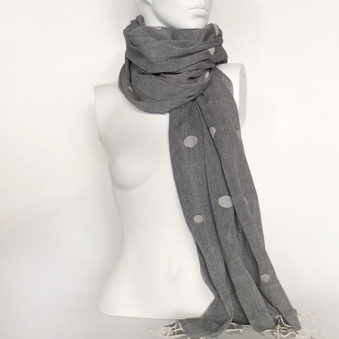 Chambray Grey Pom Pom Scarf