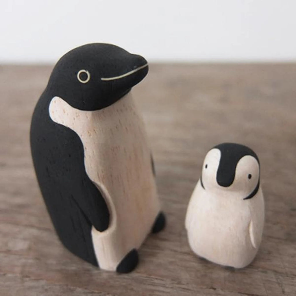 Handmade Japanese Wooden Figurine | Penguin Pair