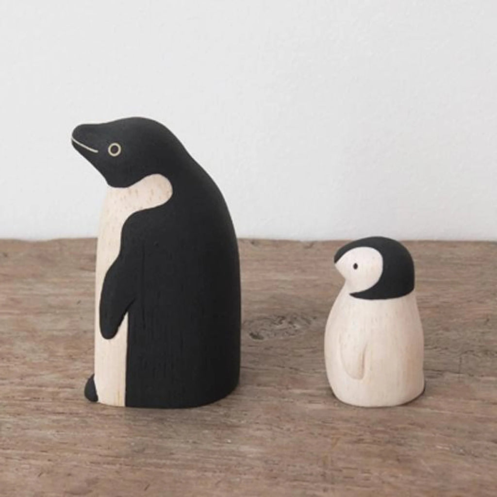 Handmade Japanese Wooden Figurine | Penguin Pair