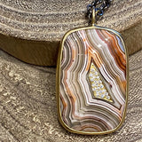 Crazy Lace Agate & Diamond Inlaid Pendant Necklace