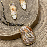 Crazy Lace Agate & Diamond Inlaid Pendant Necklace