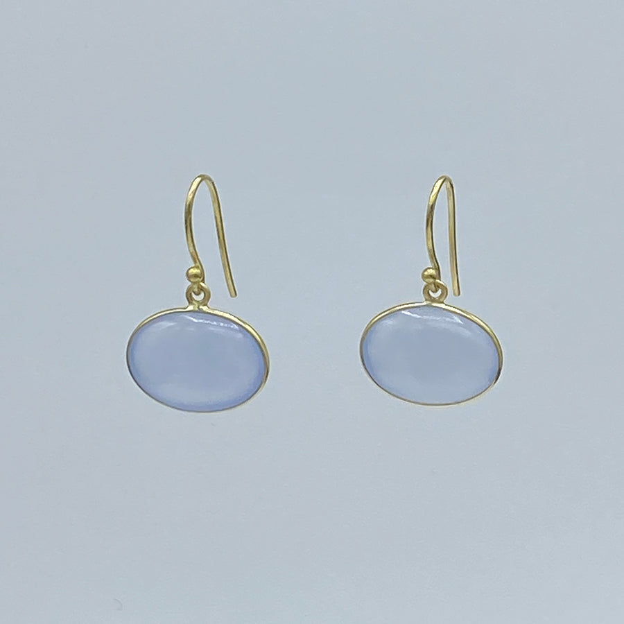 Large Oval Horizontal Earrings | Chalcedony