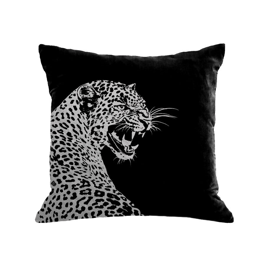 Leopard Pillow - black / gunmetal foil / 18 x 18"