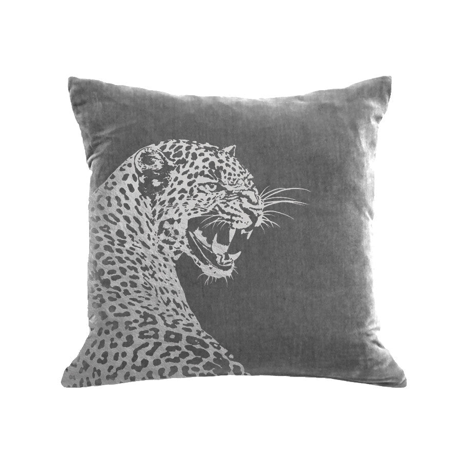 Leopard Pillow - platinum / gunmetal foil / 18 x 18"