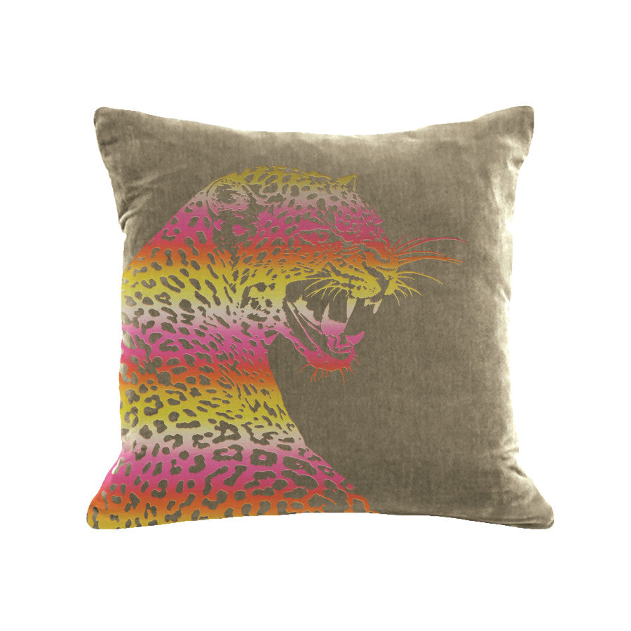 Leopard Pillow - willow / rainbow pink foil / 18 x 18"