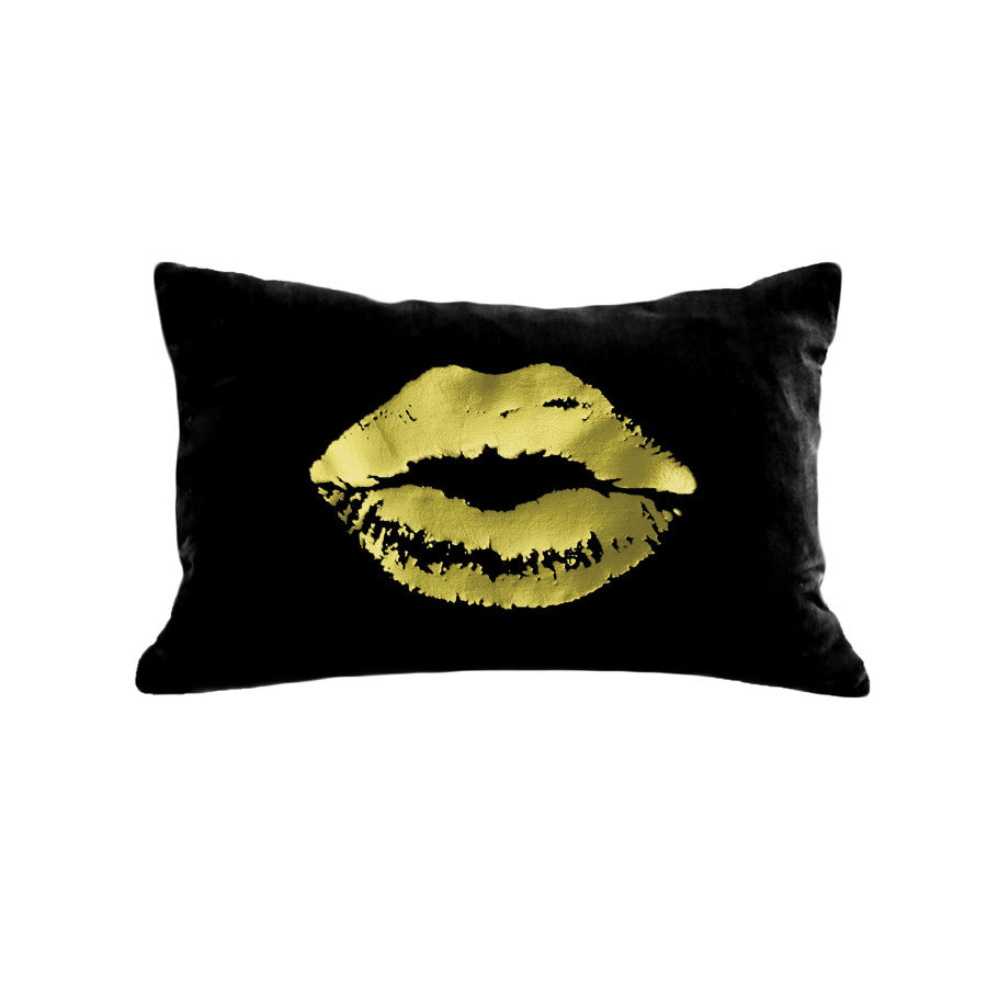 Lips Pillow - black / gold foil