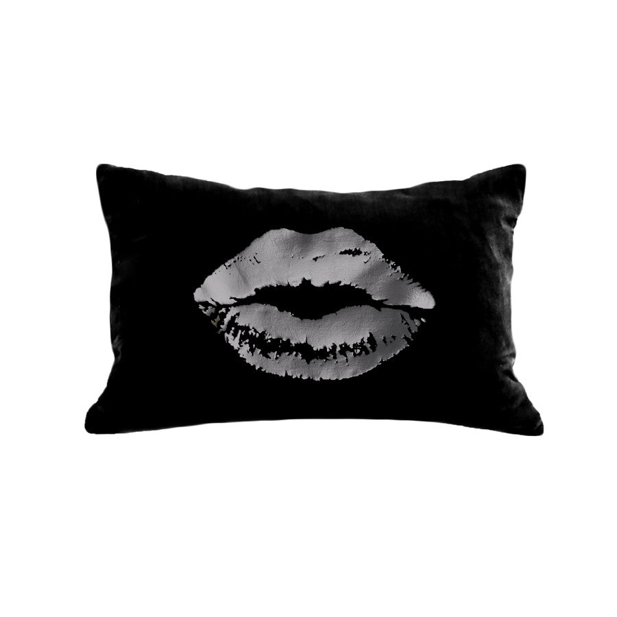 Lips Pillow - black / gunmetal foil