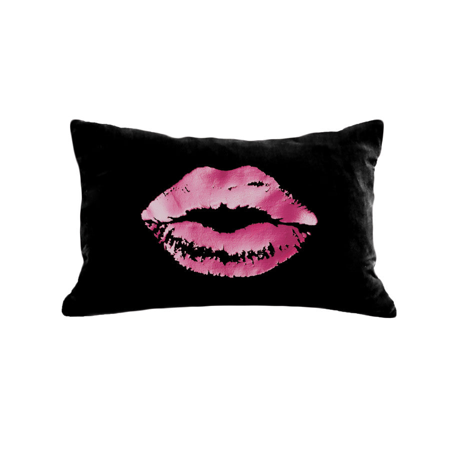 Lips Pillow - black / hot pink foil