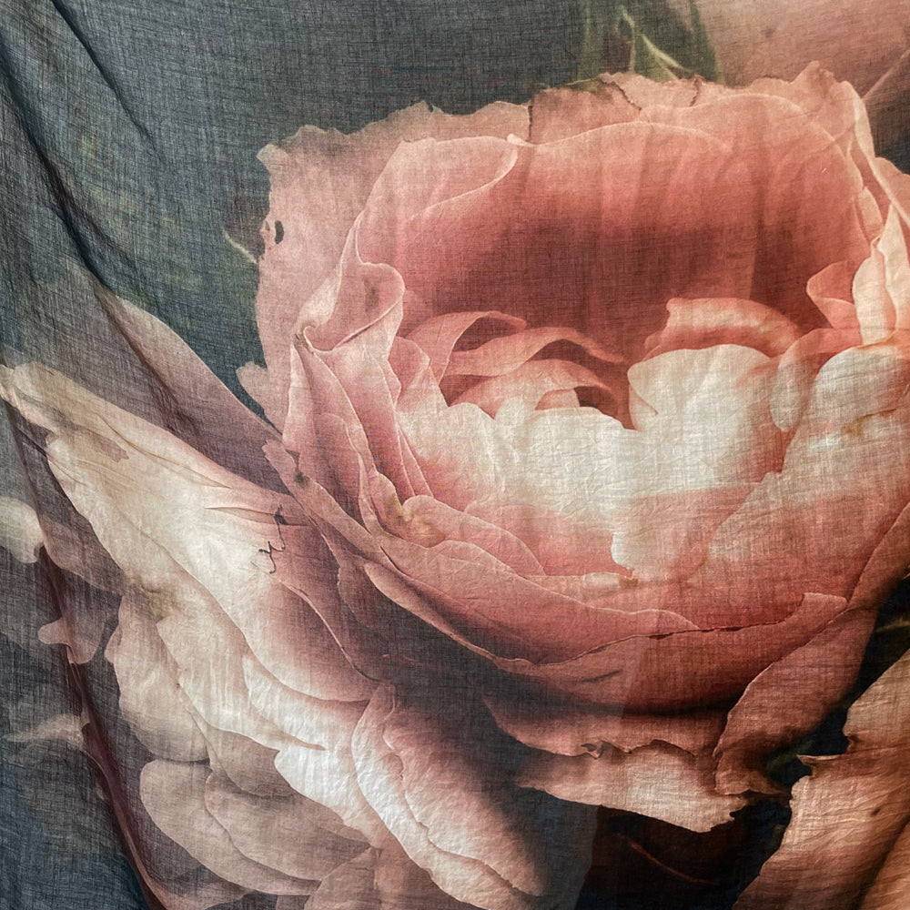 Picturesque Printed Scarf | Peony Black | Italy