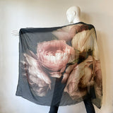 Picturesque Printed Scarf | Peony Black | Italy