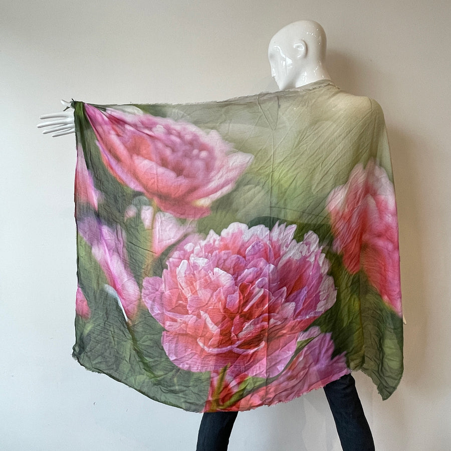 Picturesque Printed Scarf | Peony Green | Italy