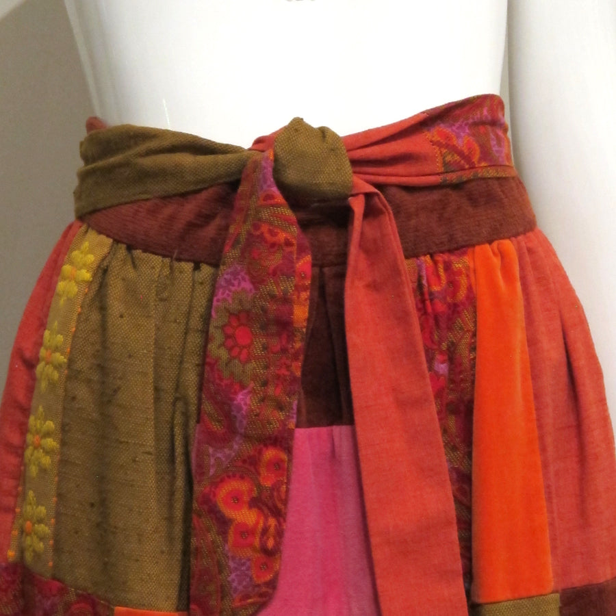 60s Velvet Patchwork Skirt | Pinks