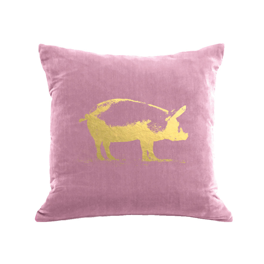 Pig Pillow - antique pink / gold foil / 18x18