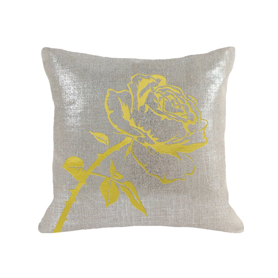 Rose Pillow - linen oatmeal / gold foil
