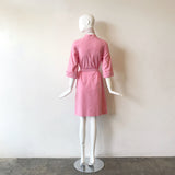 70s Pink Chambray & Floral Shirt Dress