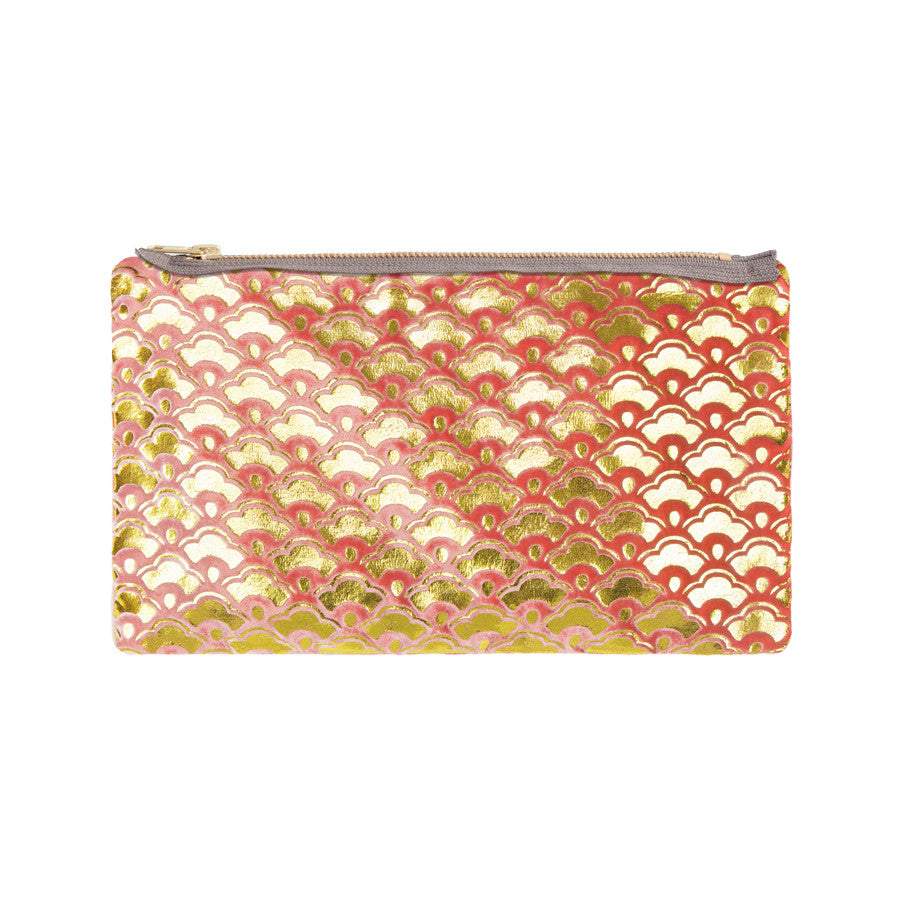 cherry blossom pouch - coral / gold foil