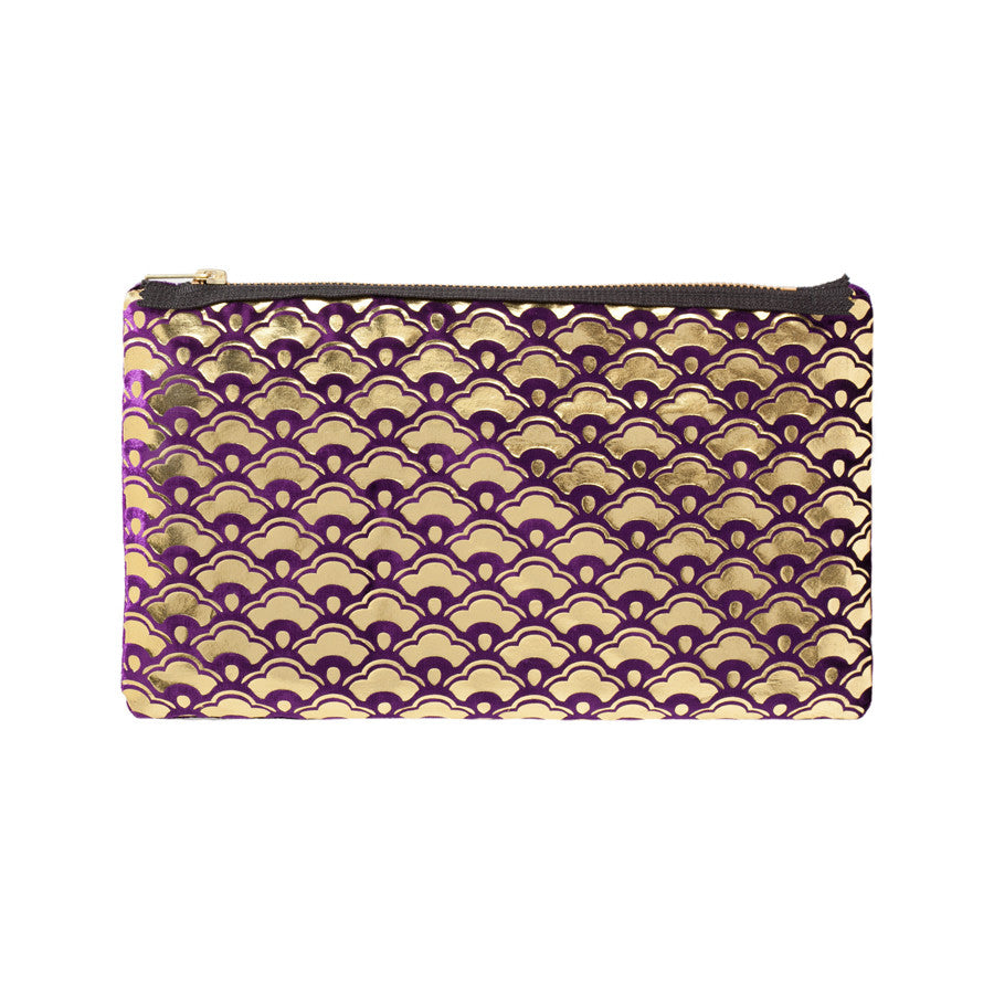 cherry blossom pouch - grape / gold foil