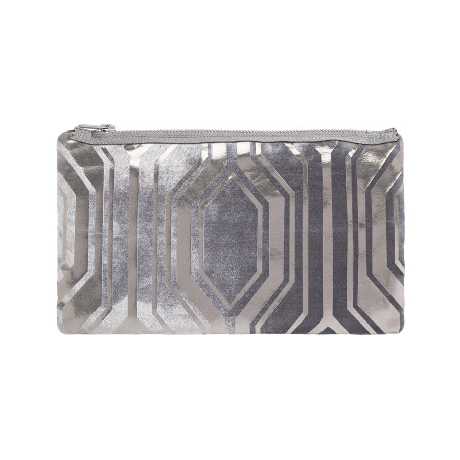 geo pouch - platinum / gunmetal foil