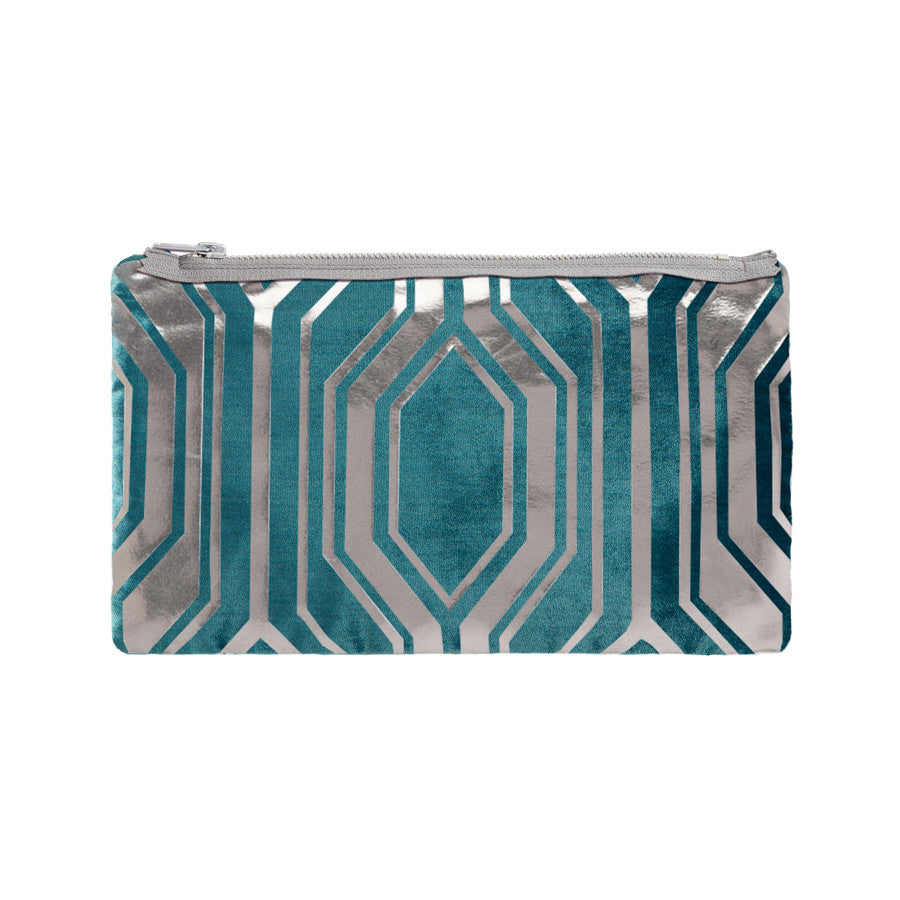 geo pouch - teal / gunmetal foil