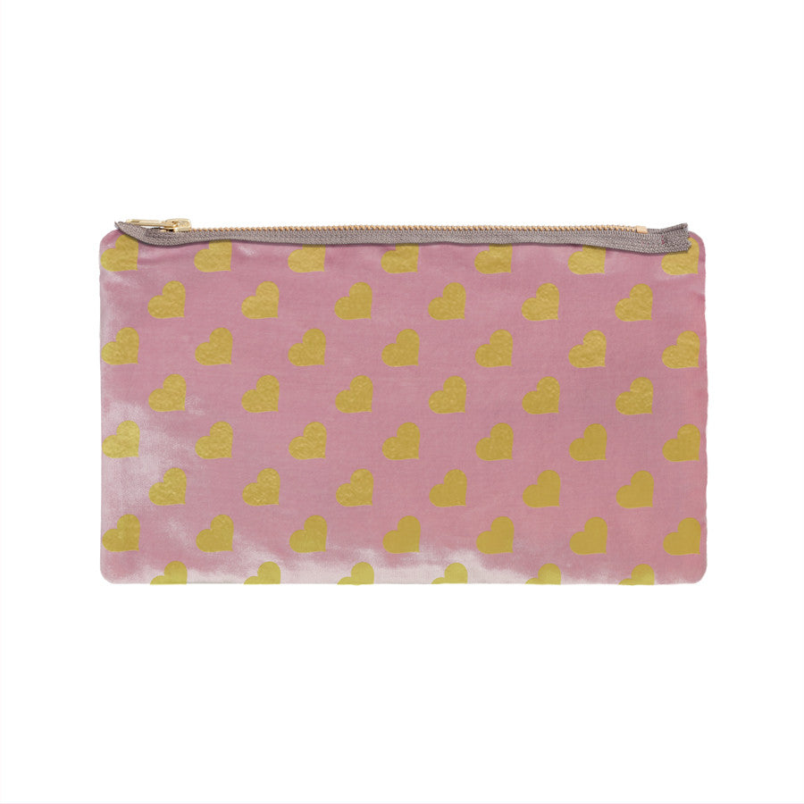 heart print pouch - antique pink / gold foil