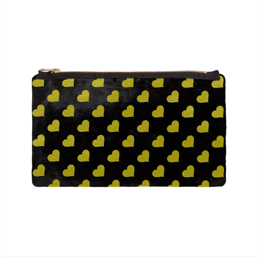 heart print pouch - black / gold foil