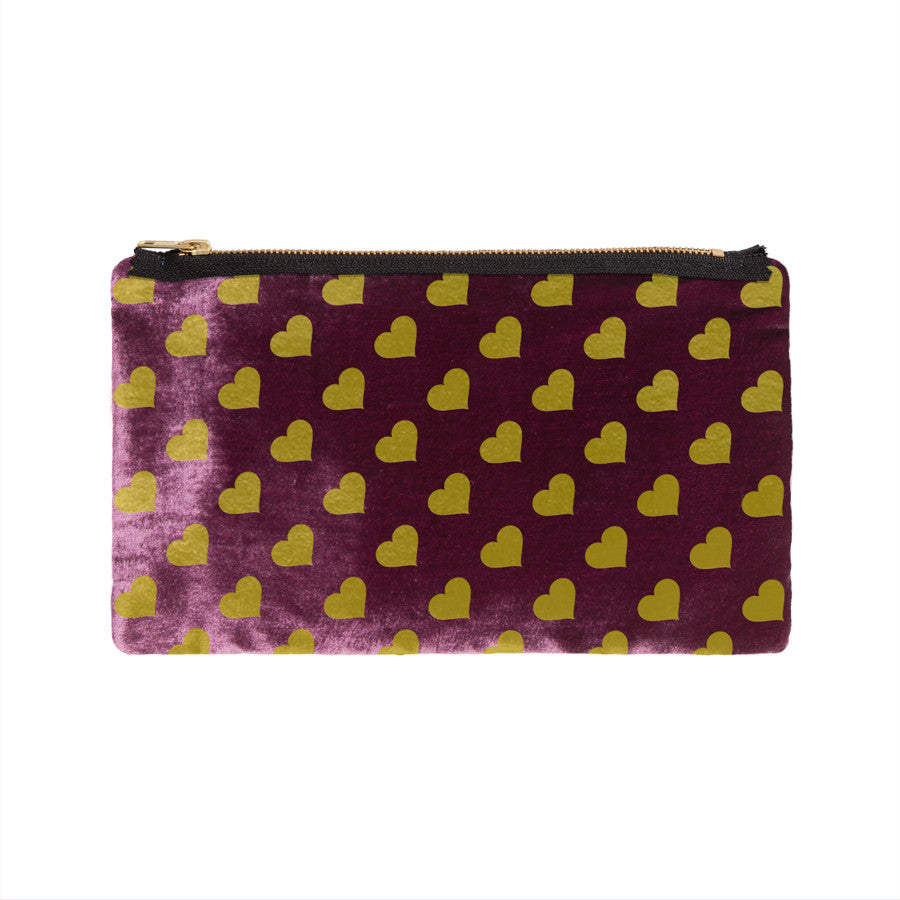 heart print pouch - berry / gold foil