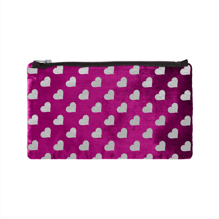 heart print pouch - fuchsia / gunmetal foil