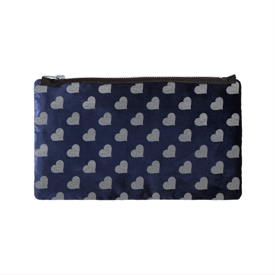 heart print pouch - navy / gunmetal foil