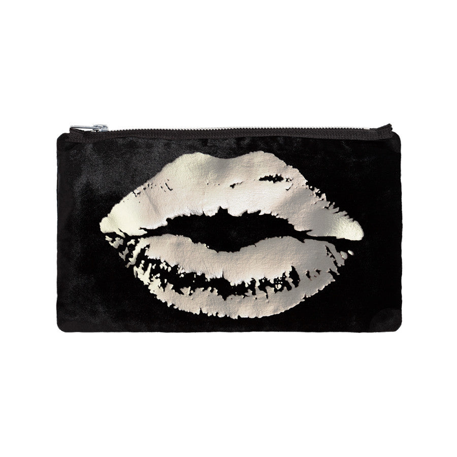 lips pouch - black / gunmetal foil