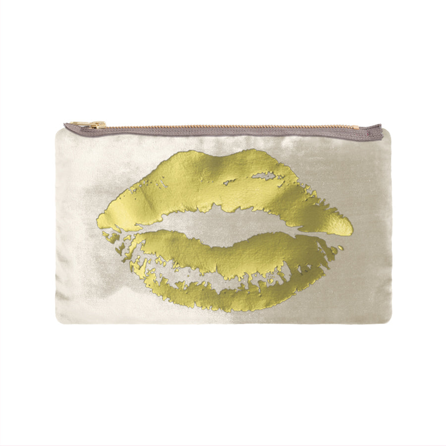 lips pouch - cream / gold foil