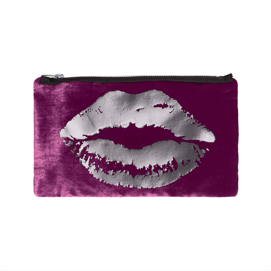 lips pouch - fuchsia / gunmetal foil