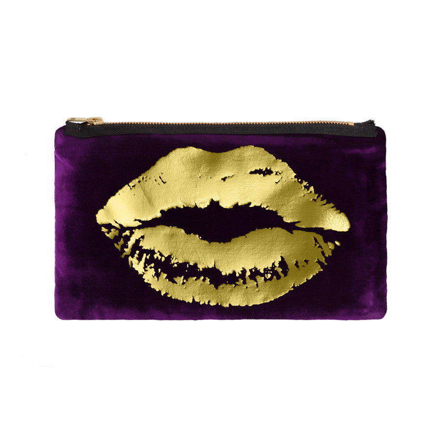 lips pouch - grape / gold foil