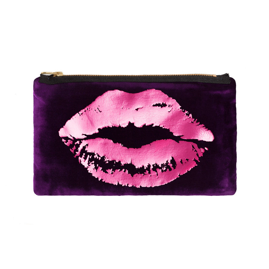 lips pouch - grape / hot pink foil