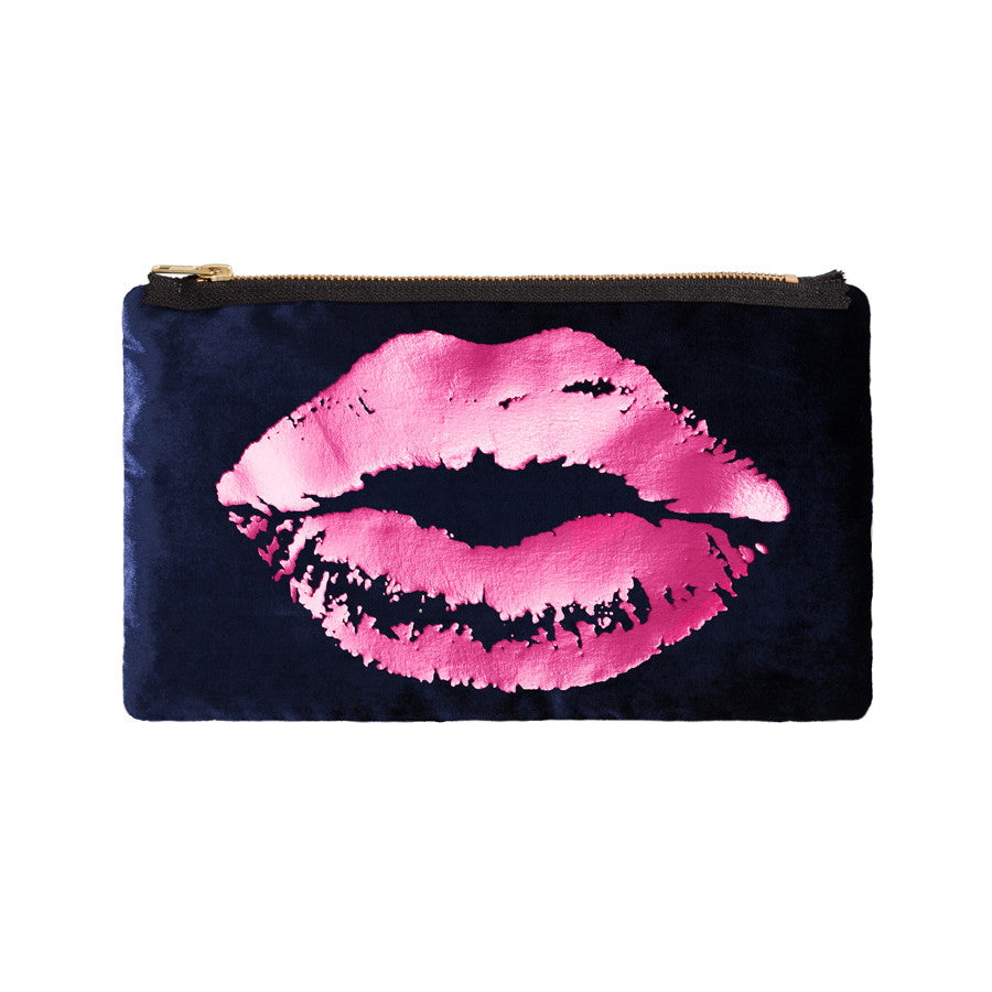 lips pouch - navy / hot pink foil