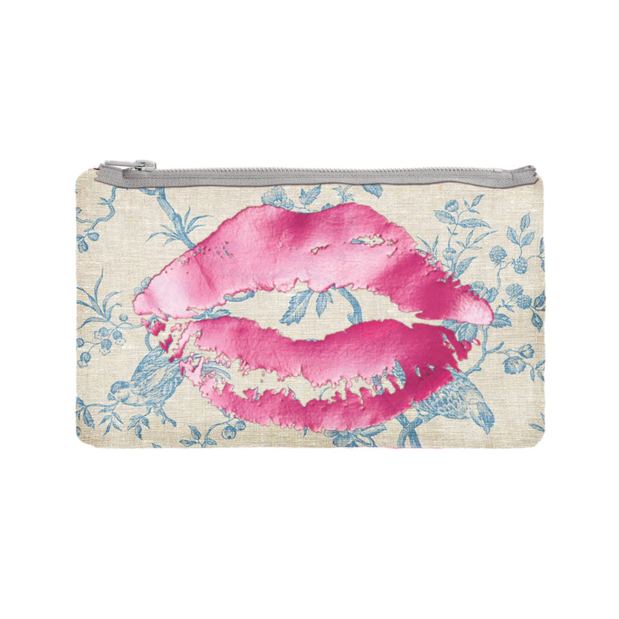 lips pouch - toile / hot pink foil