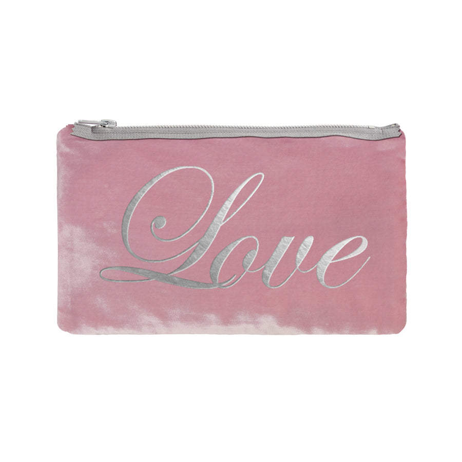 Love Script Pouch - antique pink / gunmetal foil