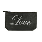 leather love script pouch - black / gunmetal foil