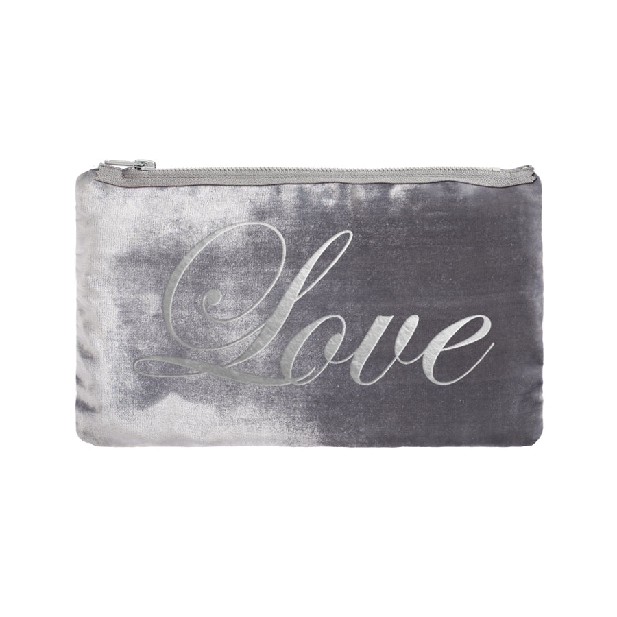 Love Script Pouch - platinum / gunmetal foil