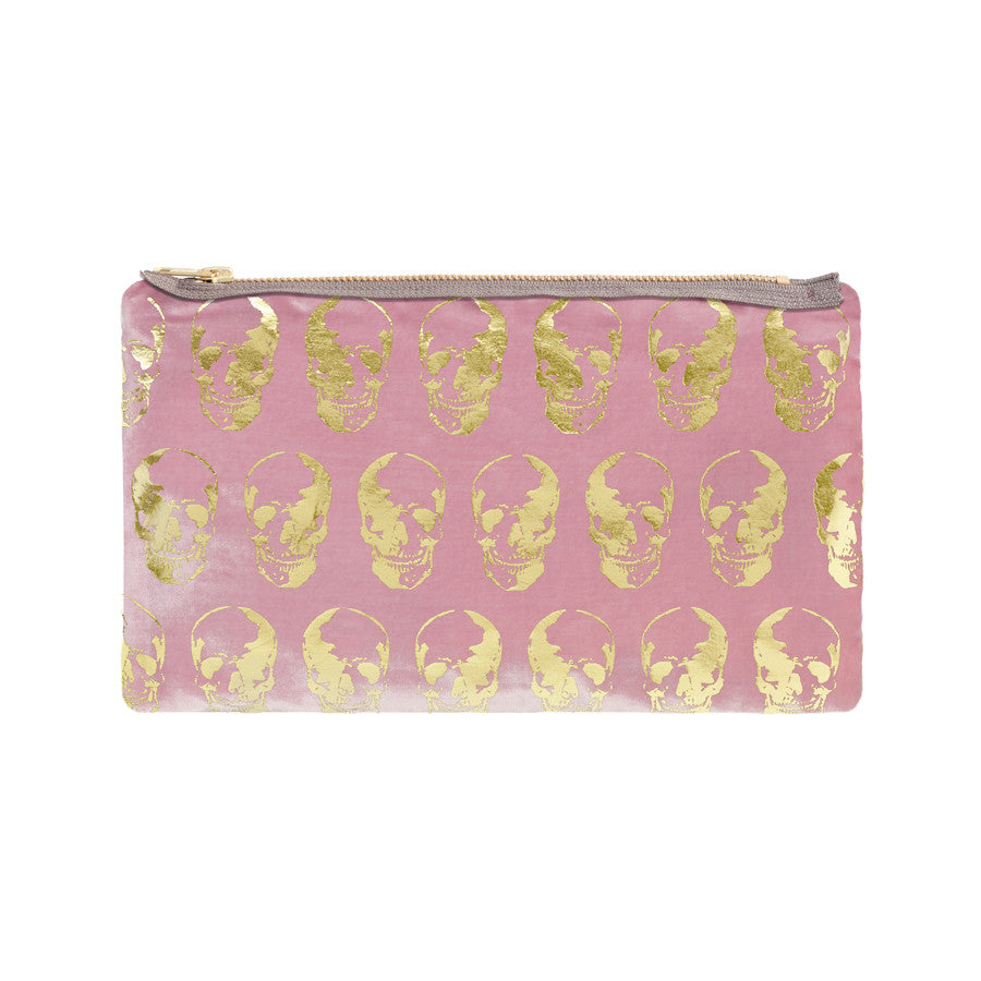 skull print pouch - antique pink / gold foil