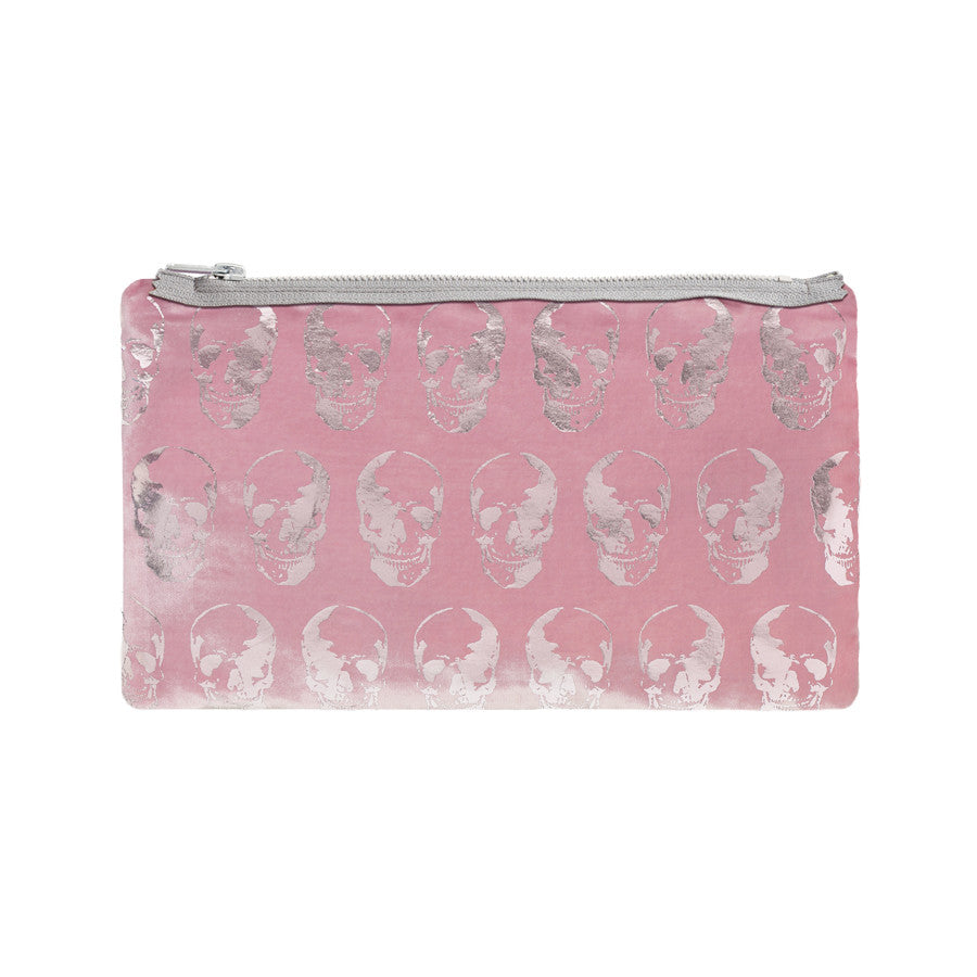 skull print pouch - antique pink / gunmetal foil