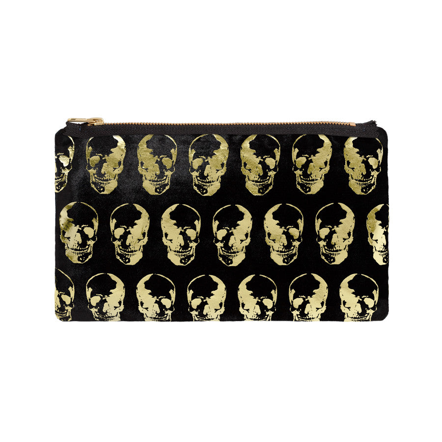 skull print pouch - black / gold foil