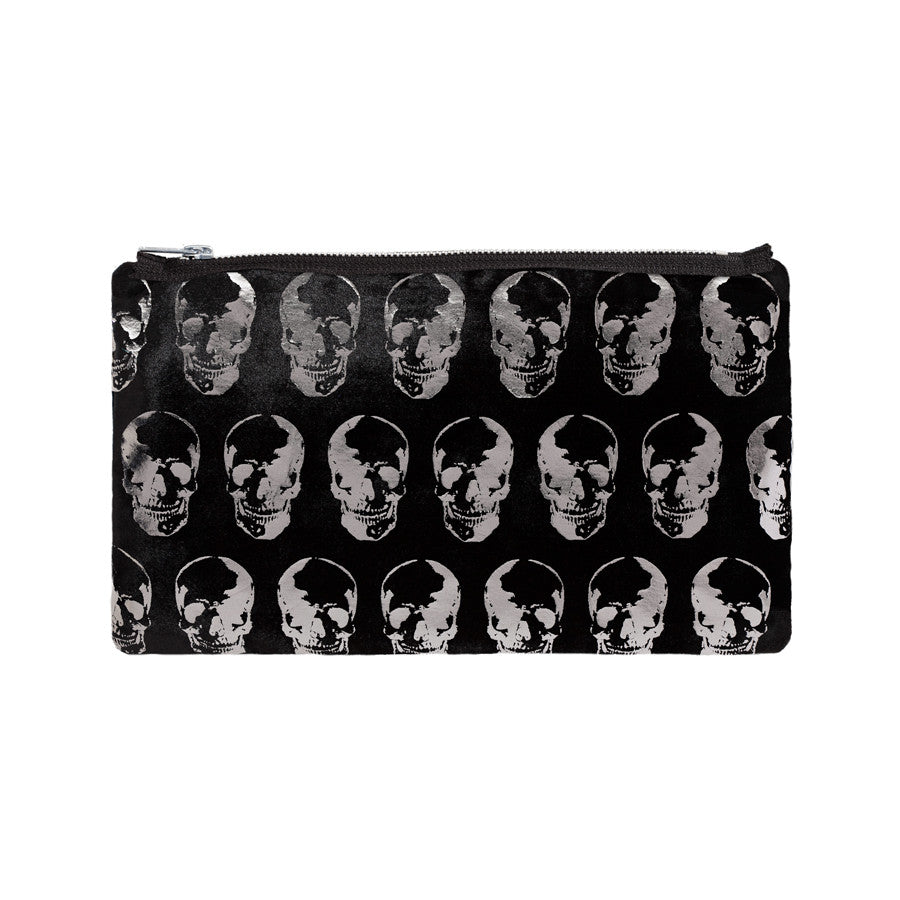 skull print pouch - black / gunmetal foil