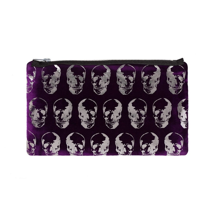 skull print pouch - grape / gunmetal foil