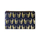 skull print pouch - navy / gold foil