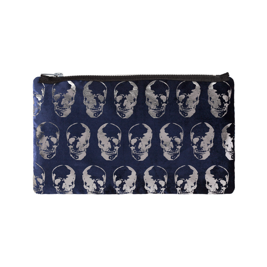 skull print pouch - navy / gunmetal foil